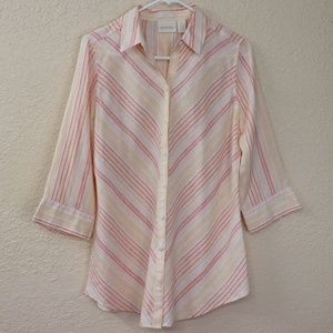 Chico's Size 0 Button Down Shirt Striped No-iron